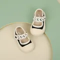 Elegant black toddler Mary Jane shoes with pearl floral strap on beige sole - Internal Length 11.5cm / Black (19MBX3552)