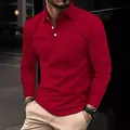 Polo classica rossa a maniche lunghe da uomo con design casual del colletto a bottoni - Borgogna