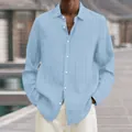 Light blue men's casual long sleeve shirt with unique ribbed pleated fabric texture - S / Tops / Sky Blue