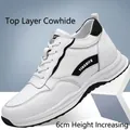 Λευκά ανδρικά sneakers με αύξηση ύψους 6cm από γνήσιο δέρμα μοσχαριού κορυφαίας - 37 / Επιφάνεια Δέρματος με Αύξηση 6cm / Λευκό