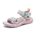 Pink girls' sandals with colorful plaid straps and butterfly detail for summer beach wear - 25 (16.0cm) / Pink