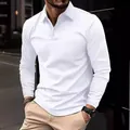 Polo bianca a maniche lunghe da uomo con un colletto a revers classico e bottoni - Taglia S / Top / Bianco