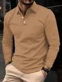 Polo casual da uomo a maniche lunghe color kaki con classico colletto a bottoni - Taglia S / Top / Kaki