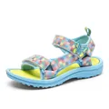 Girls' light blue beach sandals with colorful woven straps and yellow butterfly charm - 25 (16.0cm) / Yellow