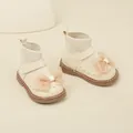 Elegant beige baby princess walker shoes featuring a large mesh bow and flexible soft sole - Internal Length 11.5cm / Beige (20MBX23908)