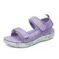 Soft sole purple girls sandals with heart print and camo detail for summer beach - Purple