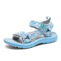 Light blue girl's beach sandals featuring a butterfly patch and checkered velcro straps - 25 (16.0cm) / Blue