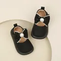 Black baby girl Mary Jane shoes with pearl bow and quilted pattern - Internal Length 11.5cm / Bowknot Quilted Style (42MBX6035) / Black