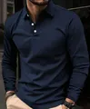 Polo classica a maniche lunghe blu navy da uomo con abbottonatura a bottoni - Blu navy