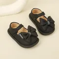 Cute black baby girl princess leather shoes with large bowknot and velcro strap detail - Internal Length 11.5cm / Black (9MBX23298)