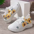 Modische Damen-Sneaker mit dicker Sohle und lebhaften Sonnenblumen- und Schmetterlingsdrucken - Seeblau