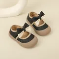 Elegante schwarz gesteppte Babyschuhe für Mädchen mit schicker schwarz-weißer Schleife - Innenlänge 11.5cm / Schleifendekoration-Stil (9MBX5857) / Schwarz