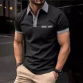 Men's slim fit black polo shirt with houndstooth contrast collar and cuffs - Black
