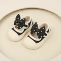 Baby girl black princess walking shoes with polka dot bow and soft cream sole - Internal Length 11.5cm / Polka Dot Bow Style (19MBX3551) / Black