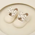 Adorable cream soft sole toddler baby girl walking shoes with large polka dot bow - Internal Length 11.5cm / Beige (19MBX3551)