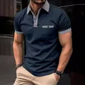 Men's navy blue polo shirt featuring stylish checkered collar and sleeve cuff details - Navy Blue