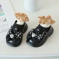 Chaussures de princesse en cuir verni noir à semelle souple avec nœud pour bébé fille - Longueur Intérieure 11.5cm / Style Nœud Perlé à Carreaux (48MBX29551) / Noir