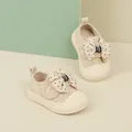 Breathable lace baby girl walking shoes with polka dot bow decoration cream color - Internal Length 11.5cm / Apricot (19MBX3577)