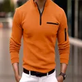 Vibrant orange long-sleeved polo shirt featuring unique zipper details and stand collar - S / Tops / Orange Red