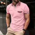 Lässiges rosa Herren-Poloshirt mit karierten Kragenakzenten und Reißverschluss - Rosa
