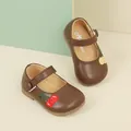Toddler girl brown leather Mary Jane shoes featuring cute cherry embroidery accents - Inner Length 11.8cm / Brown (38MBX7250X)