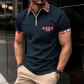 Detailaufnahme Herren-Poloshirt in Dunkelblau mit Reißverschluss und Karokragen - Marineblau
