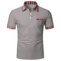 Lässiges graues Herren-Kurzarm-Poloshirt mit rotem Karokragen und Taschendetail - Dunkelgrau
