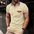 Lässiges Herren-Poloshirt mit Karobesatz an Kragen und Tasche mit Reißverschluss-Ausschnitt - Khaki