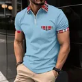 Detailaufnahme eines hellblauen Herren-Poloshirts mit Karokragen und Reißverschluss - Himmelblau