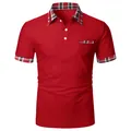 Nahaufnahme eines roten Herren-Poloshirts mit klassischem Karomuster an Kragen und Tasche. - S / Oberteile / Burgunderrot