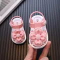 Pink baby girl sandals with 3D flower decoration for toddler walking shoes - 16 / Pink