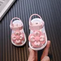 Pink baby girl sandals with large flower and rhinestone accents, 0-3 years - 16 / Light Pink
