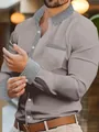 Detail view of men's grey slim fit shirt with stylish houndstooth patchwork accents - S / Tops / Gray