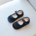 Zapatos Mary Jane de terciopelo azul oscuro para niñas con suela blanda y flexible chic - Negro