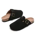 Classic black suede clogs with cork sole and adjustable bronze buckle for men and women - 35 / Black