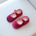 Zapatos Mary Jane de terciopelo vintage para niñas en rosa oscuro con suela blanda - Burdeos