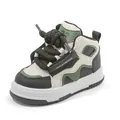 Zapatillas altas de niño en verde oliva con cordones gruesos y suela antideslizante. - Talla 21 (Longitud interior aprox. 13,5 cm) / Negro