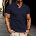 Men's athletic fit navy blue short-sleeved Henley shirt featuring a functional chest pocket - S / Tops / Navy Blue