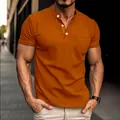 Slim fit muscle men's short sleeve Henley shirt in burnt orange with chest pocket - Orange Red