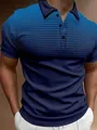 Vista detallada del polo azul marino con elegante estampado de puntos degradados en el pecho - S / Tops / Azul marino