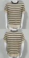 Casual men's crew neck short sleeve knitted sweater in beige with black stripes - Black