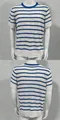 Casual blue and white striped short-sleeve knit sweater with a classic round neck - Blue