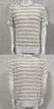 Casual men's crewneck short sleeve knit sweater with beige and white stripes pattern - Khaki