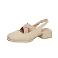Elegant beige square-toe cross-strap Mary Jane sandals with a stable low block heel - Beige