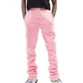 Close-up view of men's pink flared drawstring sweatpants featuring a vintage aesthetic look - S / Bottoms / Pink