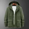 Men's loose casual multi-pocket outdoor hooded jacket in military green color finish - M / Tops / Army Green