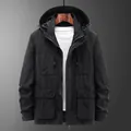 Men's classic black outdoor multi-pocket hooded jacket with durable windproof fabric - M / Tops / Black