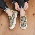 Stylish men's slip-on canvas shoes with a cute multicolor cartoon bear pattern print - 39 / Slip-on (1980) / Green
