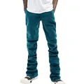 Detailansicht der pfauenblauen Herren-Schlaghose mit schmaler Passform und Retro-Stil - S / Unterteile / Marineblau