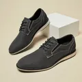 Dark grey men's vintage canvas business casual shoes with white stitching - US7.5=40 / Black